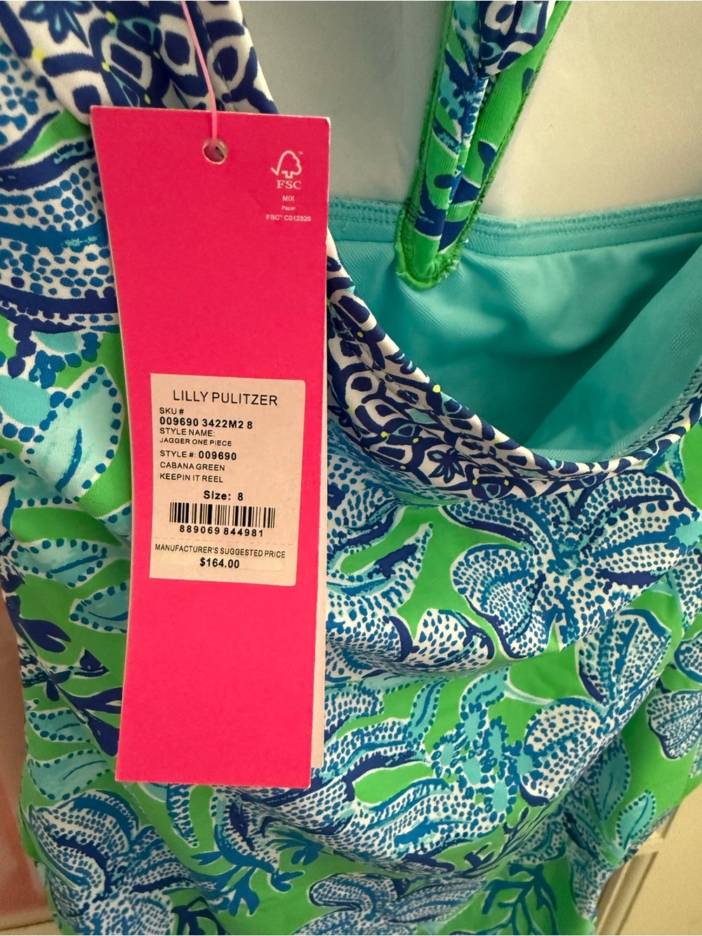 Lilly Pulitzer Cabana Green One-Piece Swimsuit Jagger Keepin it Reel 8